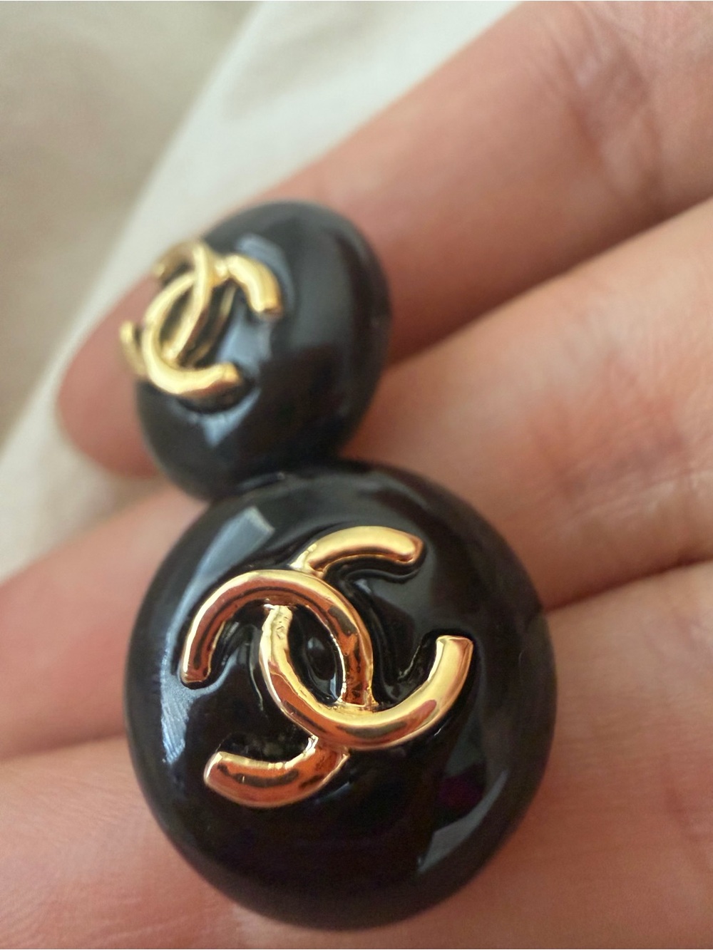 CHANEL Black and Gold CC Earrings